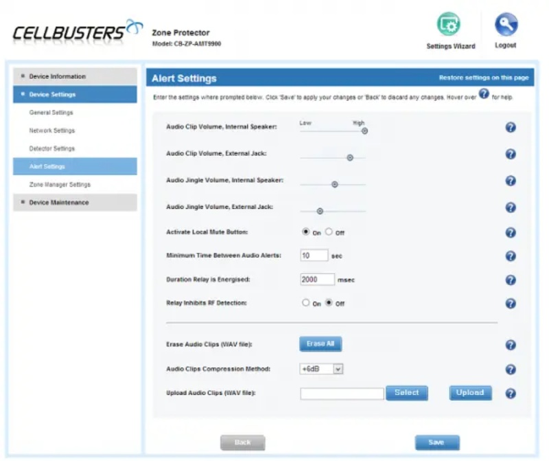cell phone detector alert settings