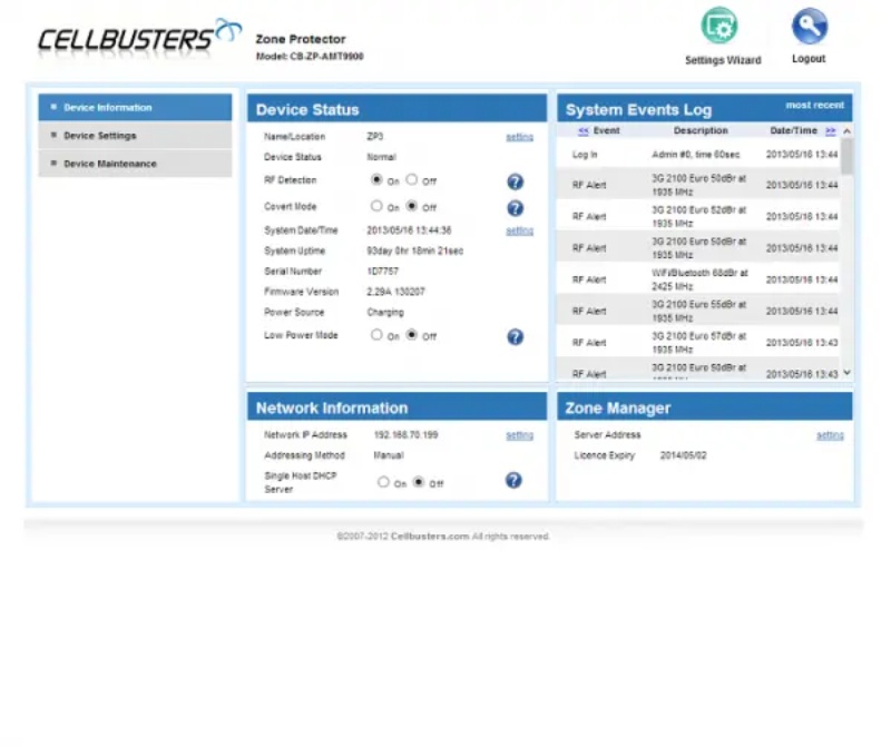 cell phone detector dashboard